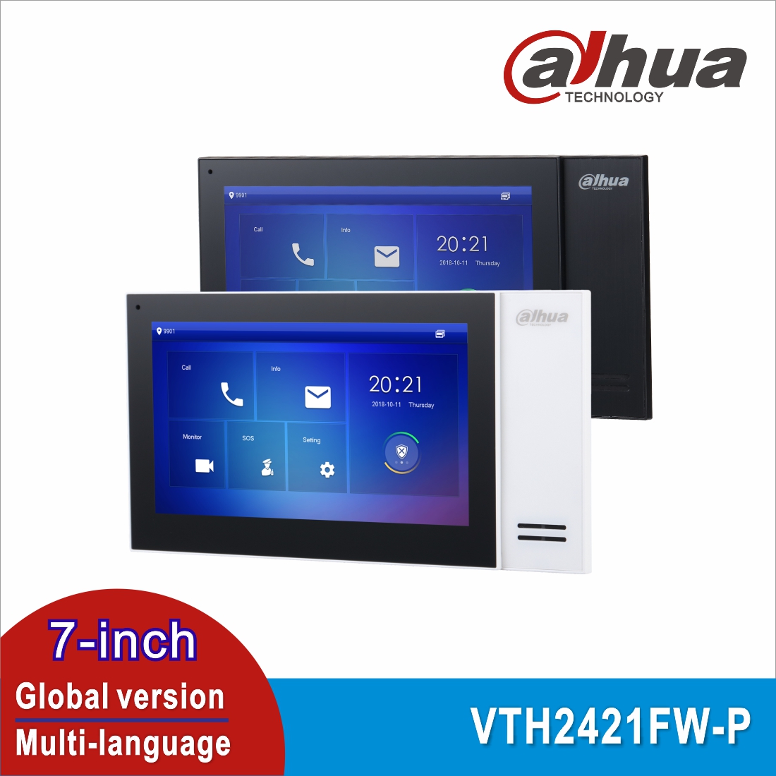 Dahua VTH2421FB-P VTH2421FW-P 802.3af PoE 7inch Touch Indoor Monitor,IP doorbell Monitor, Video Intercom monitor,SIP version